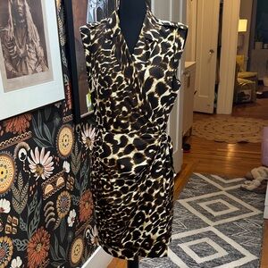 Saks Fifth Avenue Sleeveless Leopard-Print Wrap Dress - Brown/Black/Cream